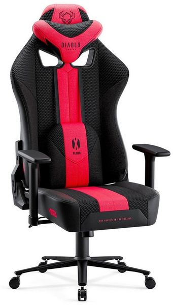 Diablo X-Player 2. 0 Gaming Stuhl Bürostuhl Gamer Chair Stoff 3D Armlehnen Ergonomisches Design Nacken/- Lendenkissen Wippfunktion Anthrazit-Rot King (XL)