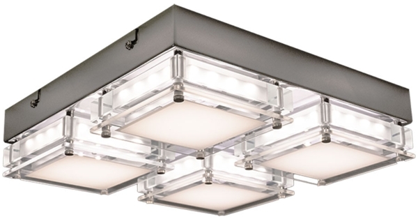 LED Deckenlampe, 4-flammig, Metall Glas, chrom, L 28 cm