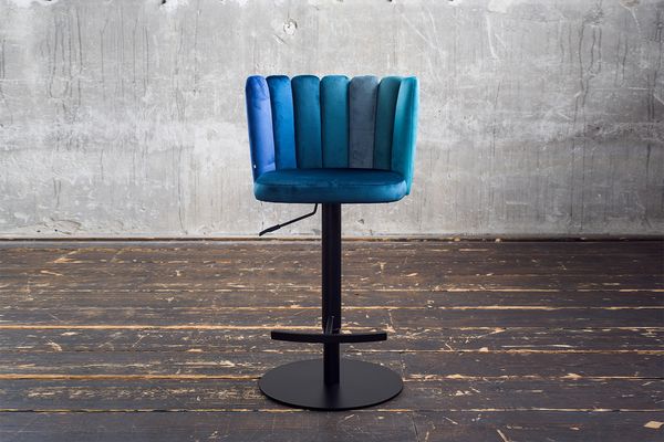 KAWOLA Barhocker JADA Drehstuhl höhenverstellbar Velvet blau 85 x 53 x 55 cm