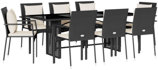 vidaXL 9-tlg. Garten-Essgruppe mit Kissen Schwarz Poly Rattan 3213491