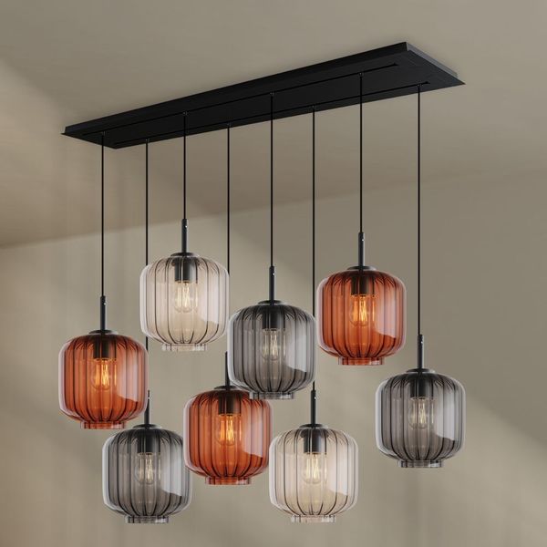 s.luce Velo Esszimmerlampe 8-flammig 160cm 2-reihig Ø 20cm Braun, Klar, Rauch
