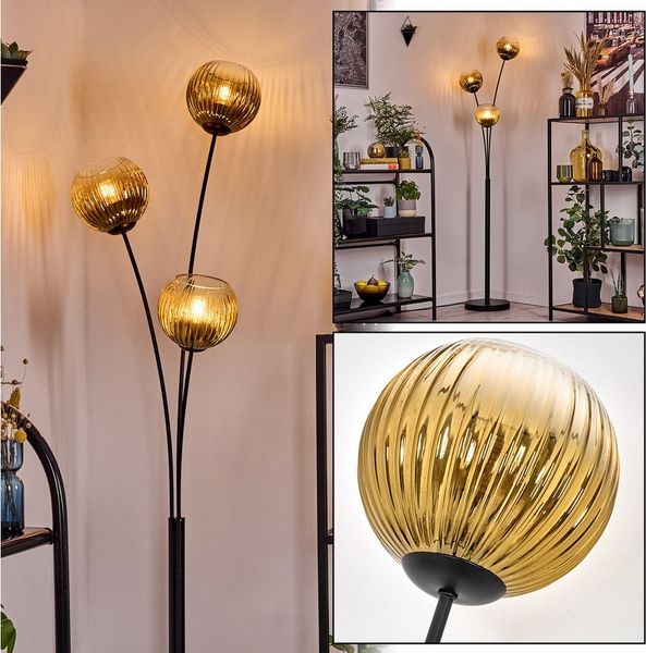 hofstein Stehlampe Stehlampe aus Metall/Glas in Schwarz/Goldfarben/Klar, Stehleuchte Retro/Vintage, Ø Schirme 15 cm, Fußschalter, 170 cm, E14