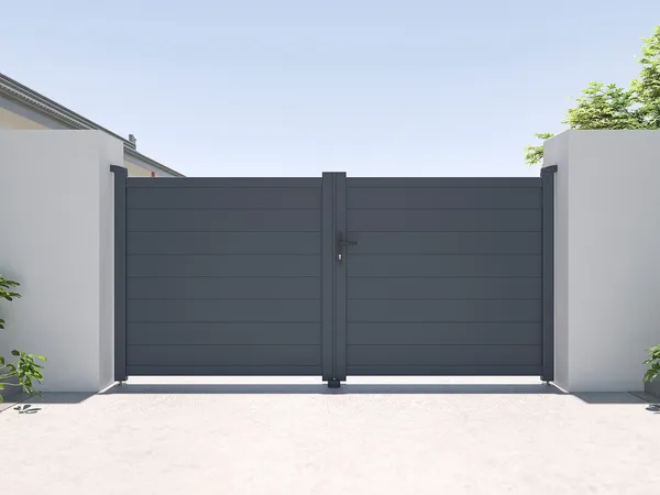 Vente-unique - NAZARIO Eingangstor Metall Grau - B 4,6 cm x H 145 cm x L 300 cm