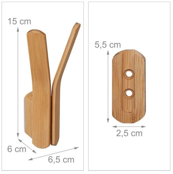 Relaxdays 2 x Doppel-Wandhaken aus Bambus Bild 4