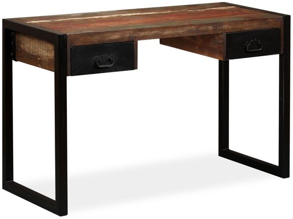 Schreibtisch mit 2 Schubladen, Altholz Massiv, 120 x 50 x 76 cm