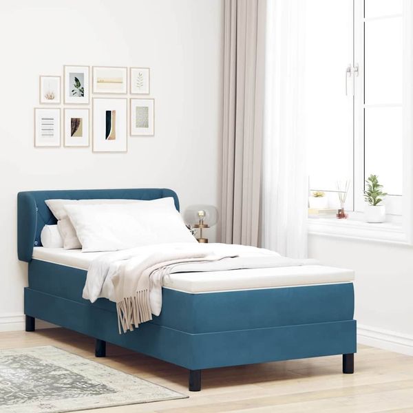 vidaXL Boxspringbett mit Kopfteil Dunkelblau 90 x 200 cm Samt 3340320