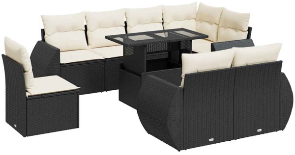 vidaXL 9-tlg. Garten-Sofagarnitur mit Kissen Schwarz Poly Rattan 3326657
