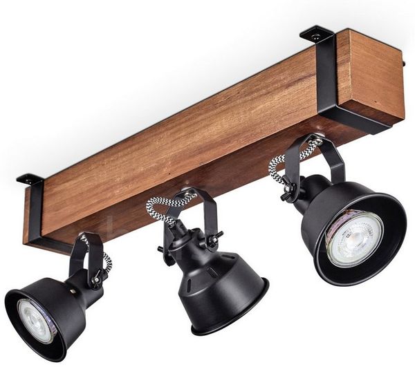 hofstein Deckenleuchte moderne Deckenlampe aus Metall/Holz in Schwarz/Dunkelbraun, ohne Leuchtmittel, Deckenleuchte mit verstellbaren Schirmen, 3x GU10 ohne Leuchtmittel