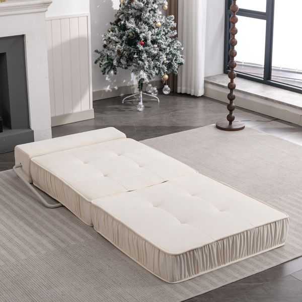 Schlafsofa 64x92x92 cm in Weiß, klappbar mit Chenille-Bezug, Schaumstoff- und Federkomfort, modular wandelbar