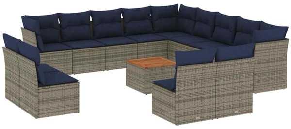 vidaXL 14-tlg. Garten-Sofagarnitur mit Kissen Grau Poly Rattan 3256271