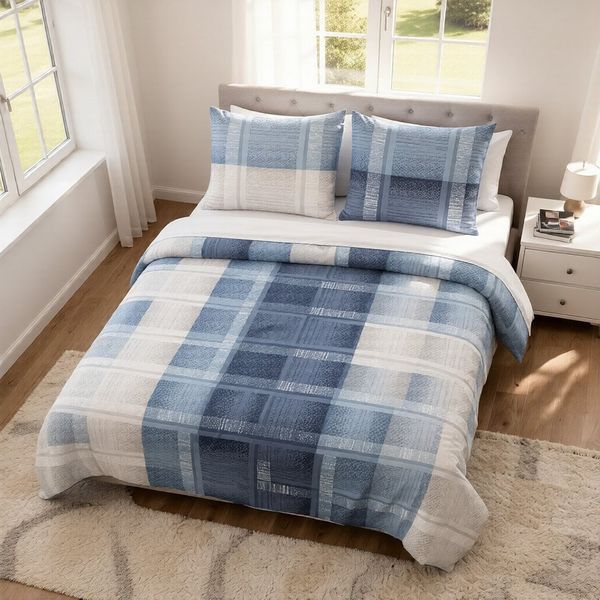 DOBNIG Bettwäsche Flanell, Flanell, 2 teilig, Karo, blau