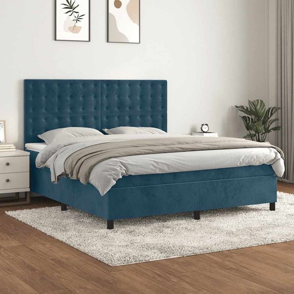 vidaXL Boxspringbett mit Matratze Dunkelblau 160x200 cm Samt 3143275