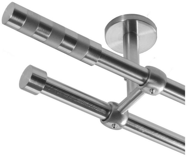 BASIT Gardinenstange Rohr Edelstahloptik 16 mm mit Deckenträgern 120 cm E12, Ø 16 mm, 2-läufig, verschraubt, Metall, D21 120 cm E12 Zylinder