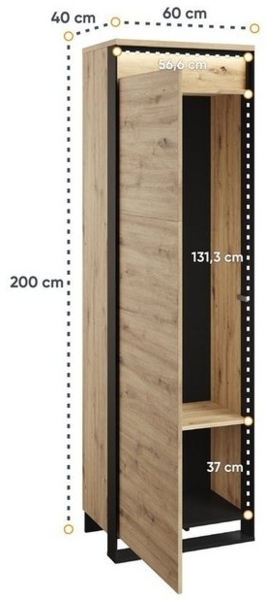 Compleo Garderoben-Set LIMA (Schrank, Schuhschrank, Spiegel, Kleiderbügel) Loft Flur Bild 4