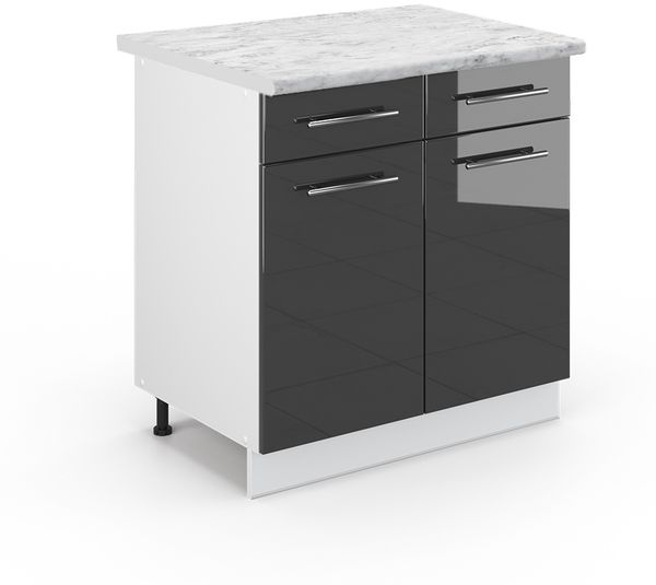 Küchenunterschrank Fame-Line Anthrazit Hochglanz 80 cm , AP Marmor Vicco