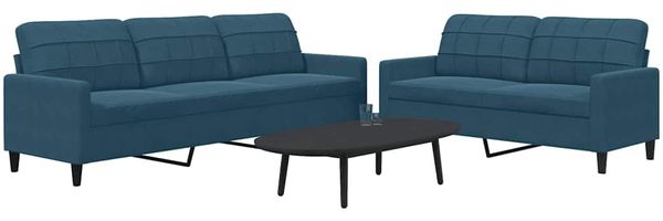 vidaXL 2-tlg. Sofagarnitur mit Kissen Blau Samt 3278480