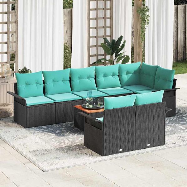 vidaXL Gartensofa-set 9 pcs Schwarz und Türkis Poly-Rattan 3356016