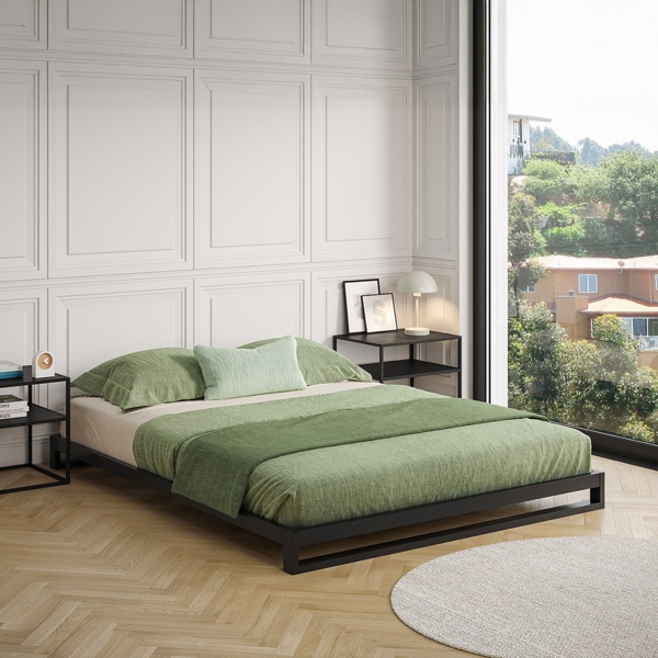 skølm 'Vidar' Bett 160x200 cm, Metall, schwarz, Höhe 15 cm hoch, Doppelbett mit Lattenrost