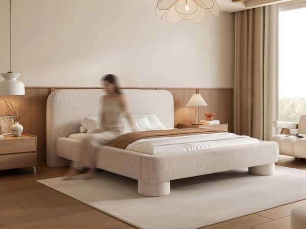 Compleo Polsterbett mit abgerundeten Füßen, Chenille-Stoff, Designerbett elegant