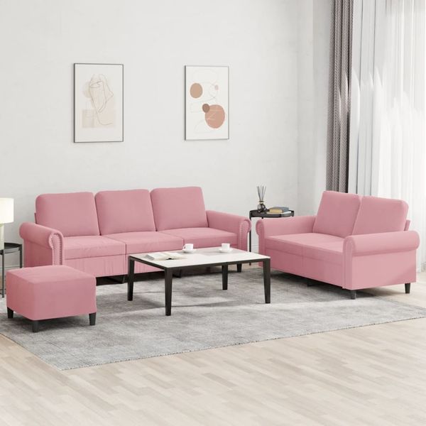 vidaXL 3-tlg. Sofagarnitur mit Kissen Rosa Samt 3202263