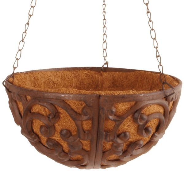Esschert Design Hängetopf S Pflanzkorb Blumenampel Gusseisen 25 cm Kokoseinlage
