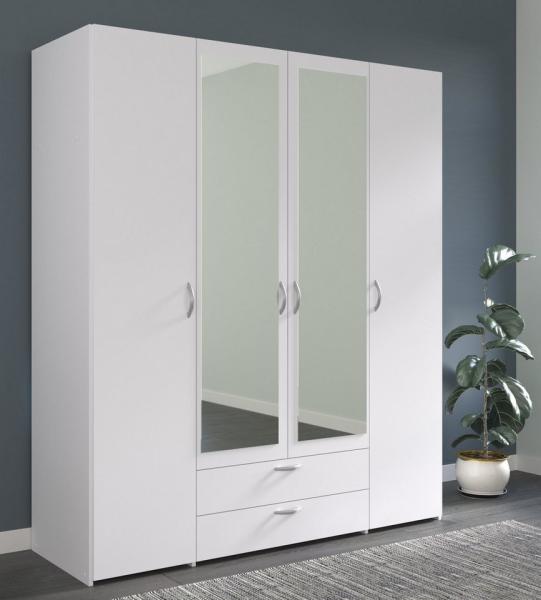 Daily 3 Parisot Eleganter Kleiderschrank 4-türig in Weiß mit Spiegel 160x185x51cm