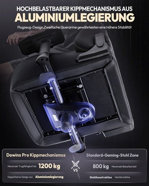 Dowinx Gaming-Stuhl Bürostuhl 200kg Belastbarkeit (Packung), Ergonomischer Chefstuhl, 4D Armlehnen und Massage Lendenwirbelstütze