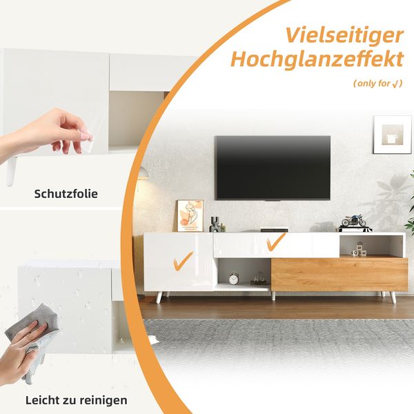 TV-Schrank 180 x 38 x 50 cm in Weiß/Natur, Hochglanz-Front, mit Schublade, Türen und offenen Fächern Bild 8