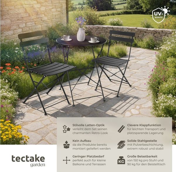 tectake Essgruppe Bistrotisch Set, (Set, 3-tlg), für 2 Personen