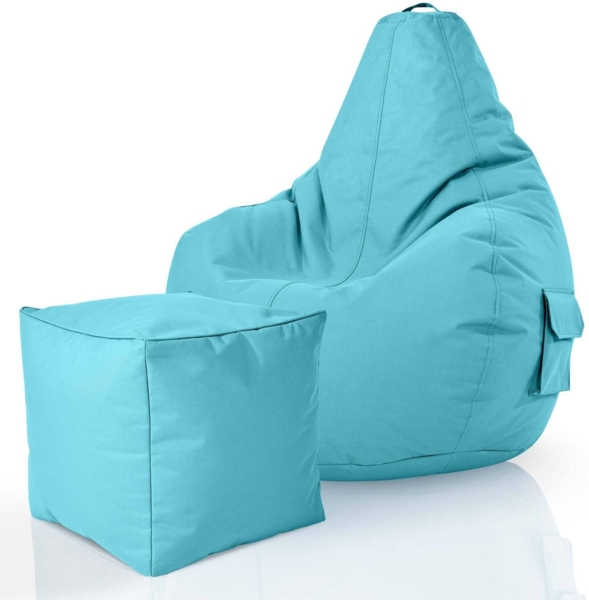 Green Bean® Bean Bag-Sitzsack + Hocker, 2er-Set, waschbar & schmutzabweisend, Polyester / PVC, EPS-Füllung, Aquamarin
