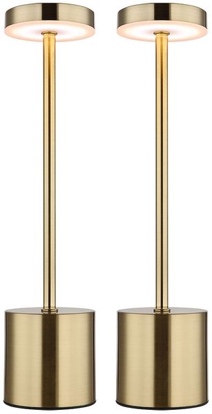 2er Set LED Tischlampe, Metall, goldfarben, Touchdimmer, Akku, H 34,3 cm