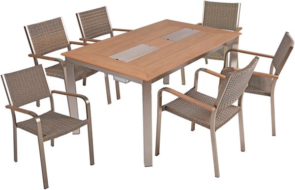 Gartenmöbel Set FIONA 7-tlg. - Kunststoff, Braun | Gartenmöbel-Set Gartengarnitur Garten-Essgruppe mit Stapelstühlen und Esstisch
