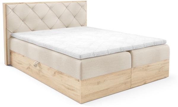 MEBLINI Boxspringbett LOFTY 12 140x200 cm mit Bettkasten - H4/Creme Samt Polsterbett - Doppelbett mit Topper & Taschenfederkern-Matratze Bild 2
