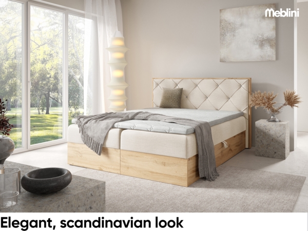 MEBLINI Boxspringbett LOFTY 12 140x200 cm mit Bettkasten - H4/Creme Samt Polsterbett - Doppelbett mit Topper & Taschenfederkern-Matratze Bild 3