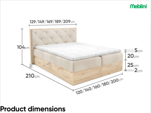 MEBLINI Boxspringbett LOFTY 12 140x200 cm mit Bettkasten - H4/Creme Samt Polsterbett - Doppelbett mit Topper & Taschenfederkern-Matratze Bild 7