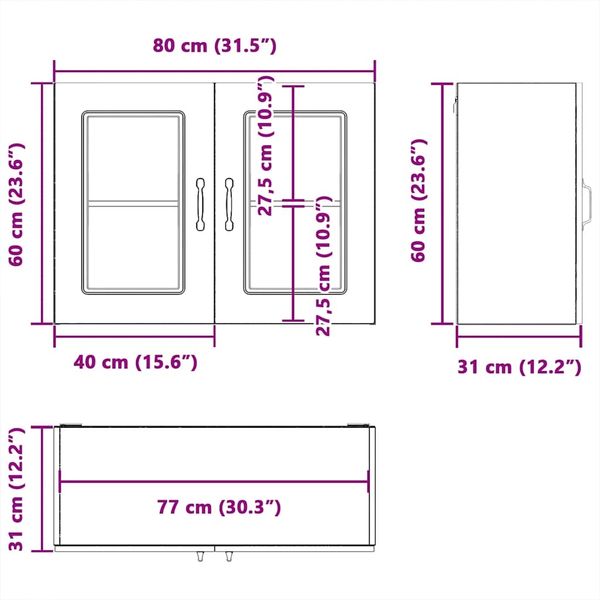 vidaXL Küchen-Hängeschrank mit Glastür Kalmar Grau Sonoma Holzwerkstoff 853613 Bild 12