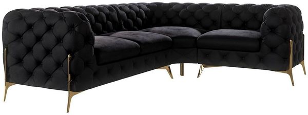 S-Style Möbel Ecksofa Ashley, Chesterfield mit Goldenen Metall Füßen, Wellenfederung
