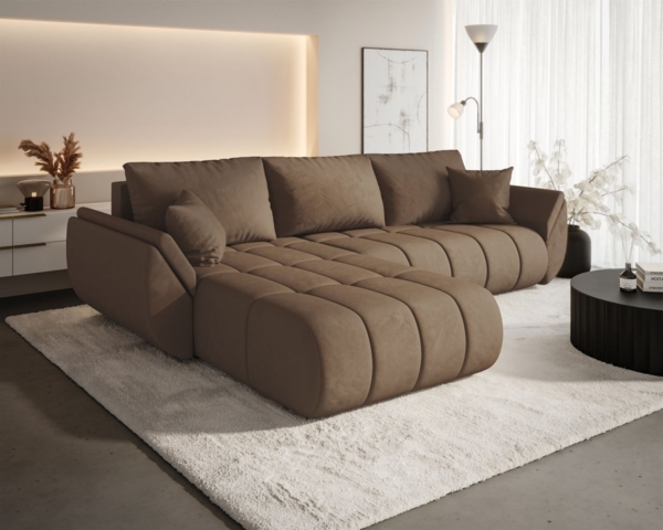 Ecksofa Schlafsofa MISATO Stoff Monolith Braun Ottomane Links Bild 4