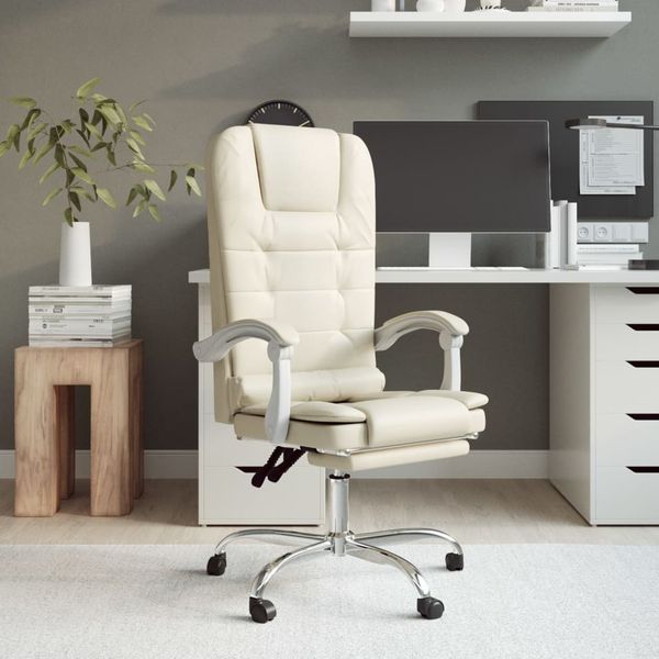 vidaXL Bürostuhl mit Massagefunktion Creme Kunstleder, Drehbar [349670]