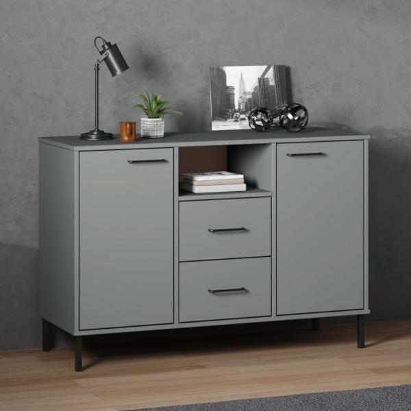 vidaXL Sideboard OSLO mit Metallbeinen Grau 113x40x77 cm Massivholz 351019