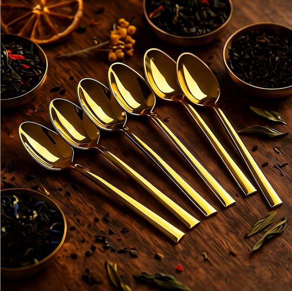 Jungengel Teelöffel Luxus Gold Serie 6-Teilig 11cm Spülmaschinenfest Titanbeschichtet (6 Stück), Hitzebeständig, Spülmaschinenkomform, Modern