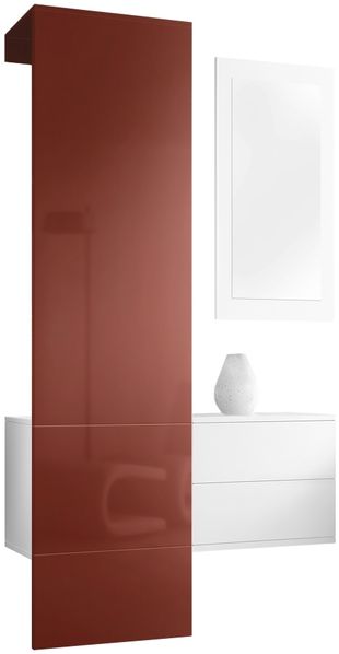 Vladon Garderobe Carlton Set 2, Garderobenset bestehend aus 1 Garderobenpaneel, 1 Schubkastenschrank und 1 Wandspiegel, Weiß matt/Bordeaux Hochglanz (105 x 193 x 35 cm)