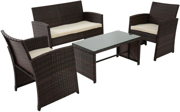 Outdoor Sitzgruppe CINAR - Metall Braun 220x112x79 cm | Gartenloungeset Rattan Gartenessgruppe Gartenmöbelset Stühle Bank Tisch Garten Sitzgruppe