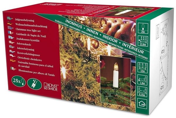 Kerzenlichterkette - Baumkerzen - 25 warmweiße Glühlampen - E10 Fassung - L: 12m - für Innen