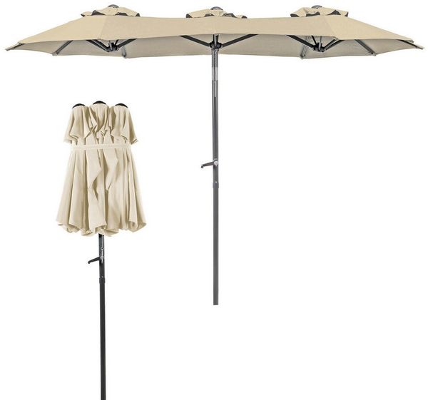 Doppelschirm Sonnenschirm Kurbelschirm 3 x 1,5 m knickbar Garten Oval beige