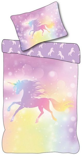 Einhorn Regenbogen Bettwäsche Set 2 tlg 135x200 cm 100% Baumwolle