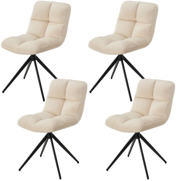 Juskys Drehstuhl Dallas 4er Set - Esszimmerstühle drehbar, Stoff Bezug - Stuhl bis 120 kg belastbar - Stühle Esszimmer, Esszimmerstuhl Samt Beige