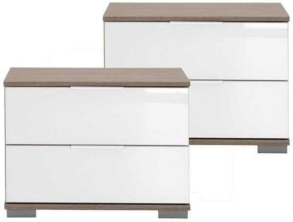 Lomadox Nachttisch ELSTRA-43, Nachtschrank in Eiche sägerau Nb. mit weißem Glas 52/40/38 cm