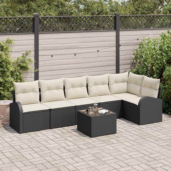 vidaXL Gartensofa-set 7 pcs Schwarz Poly-Rattan 3346067
