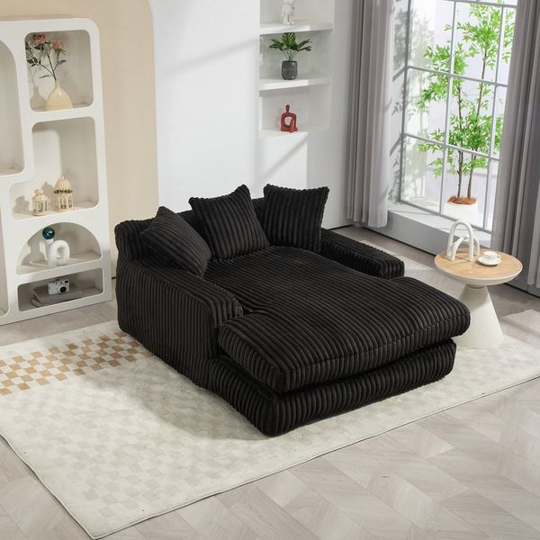 Celya Sofa Cord-Schlafsofa mit 3 Kissen,Bequemes Einzelsitz-Bodensofa,Loungesofa, fur Wohnzimmer, Büro & Wohnung,Schwarz